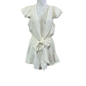 Luxxel White Low-Cut Front Tie Romper Sz-Small
